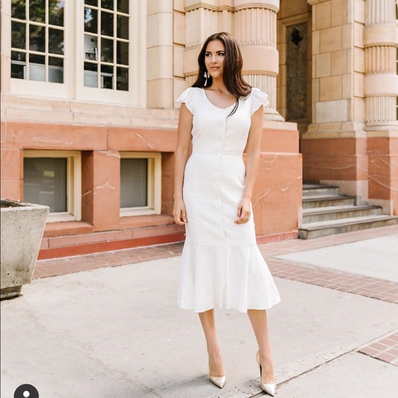 white linen blend dress